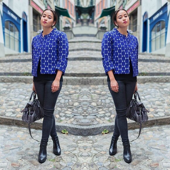 H&M Jackets & Blazers - Marni X H&M Blue Polka Dot Retro Style Cropped Blazer Size 4